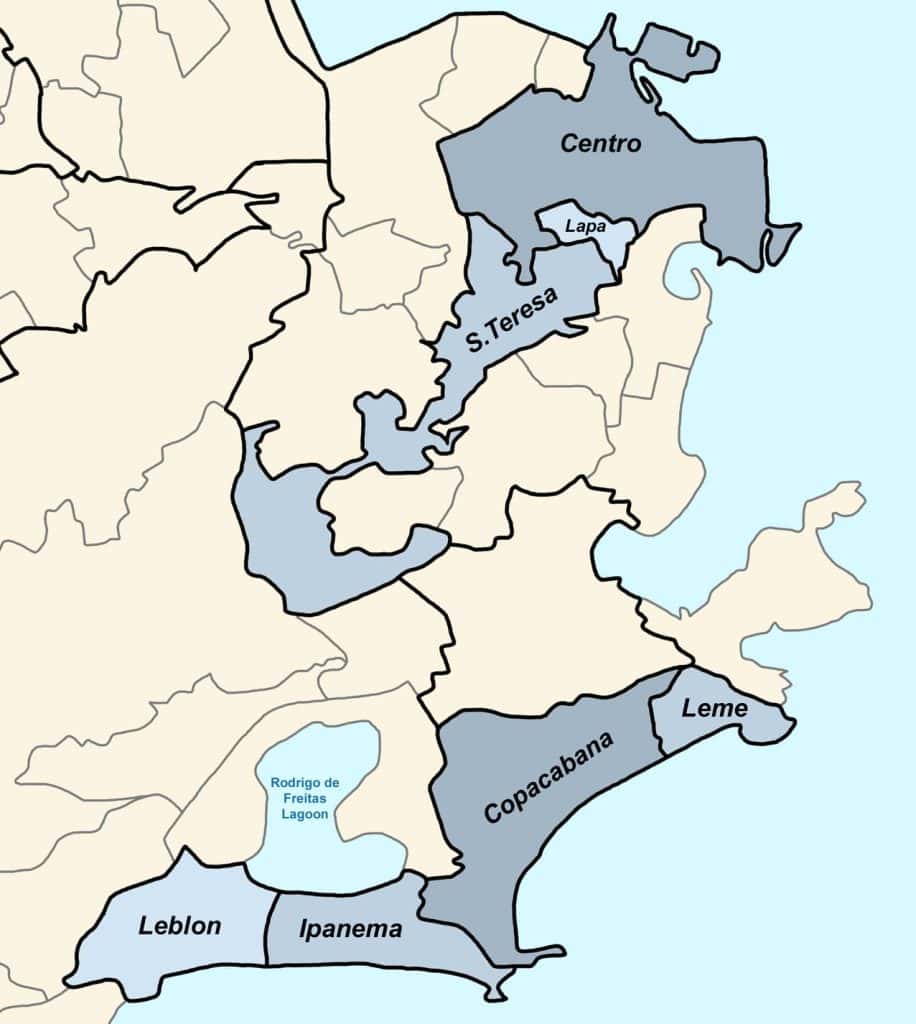 Map of Rio neighbourhoods with best places to stay