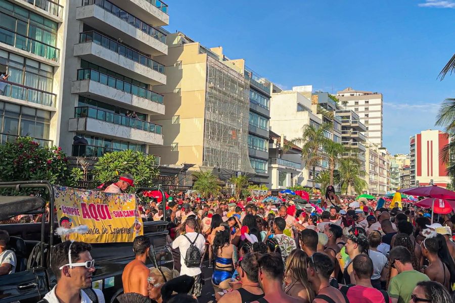 People having fun at free street party in Rio during Carnival