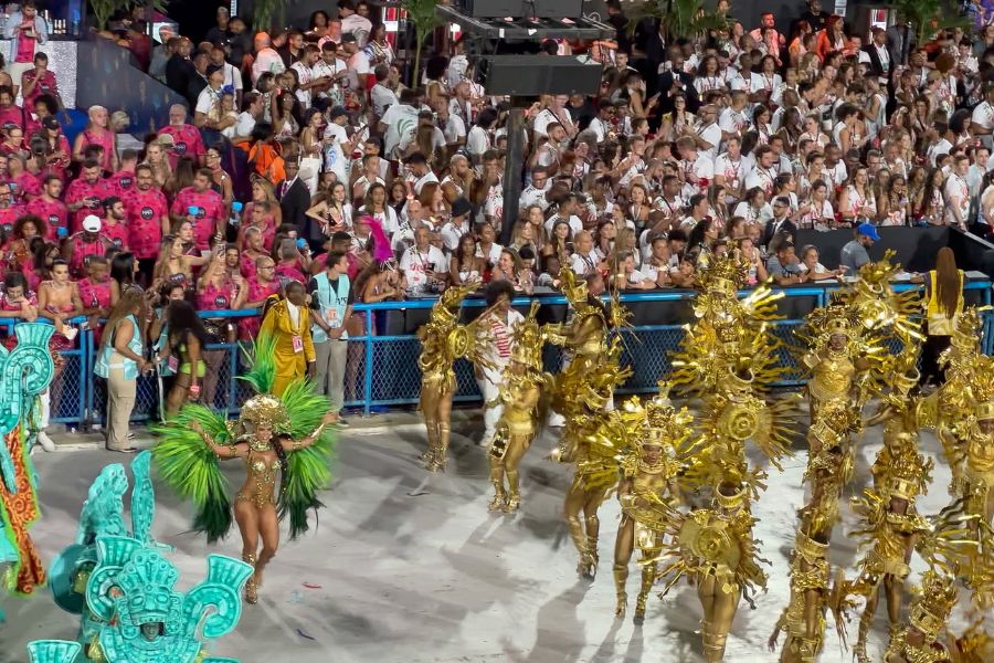 Dancers dancing at Samba Parade in Sambadrome during Carnival